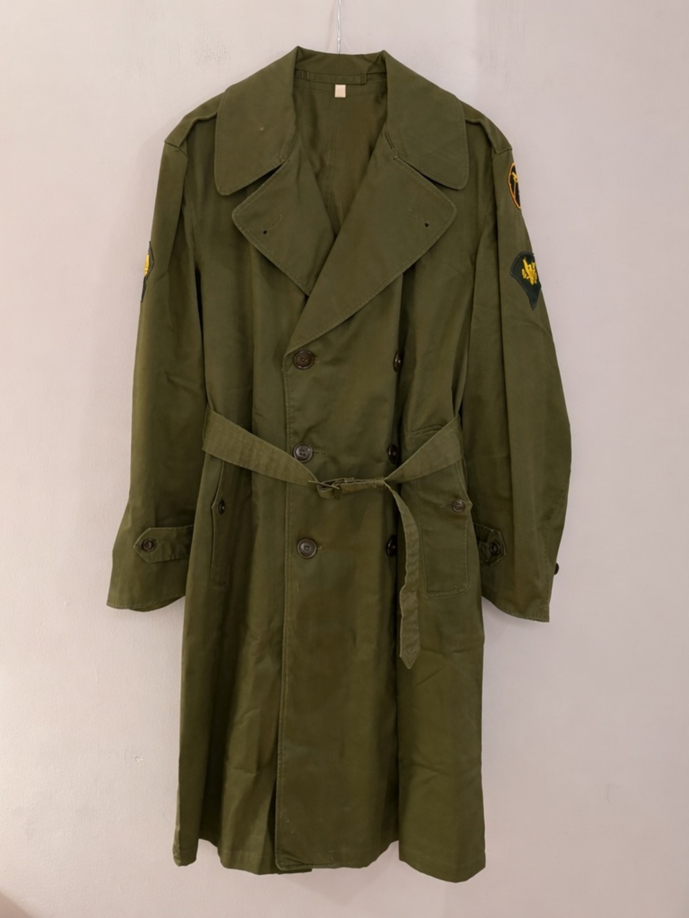 Vintage 1950s US Army Officer Trench Coat Korean War Short Medium.